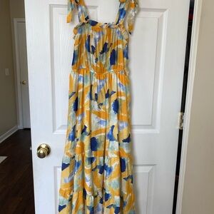 Vibrant Yellow and Blue Maxi Dress